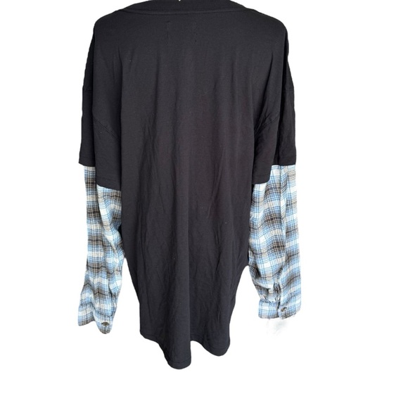 Urban Outfitters - NWT Plaid Sleeve Black Tee Grunge Y2K 90s Band Style Sz L - Picture 4 of 8